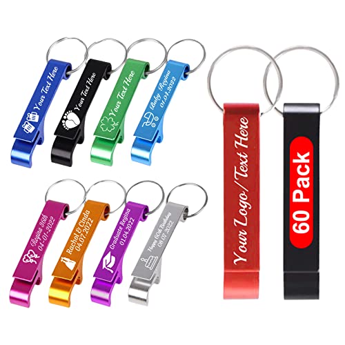 60Pcs Personalized Bottle Opener Custom Keychain Bulk Engraved Customized Wedding Party Baby Shower Favors Gifts for Guests