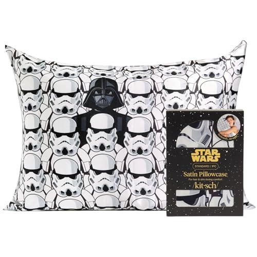 Kitsch x Star Wars Darth Vader Stormtroopers Satin Pillowcase with Zipper for Hair & Skin - Softer Than Silk Pillow Cases Cooling Satin Pillow Case Wrinkle-Free Pillow Cases Standard Size 19x26