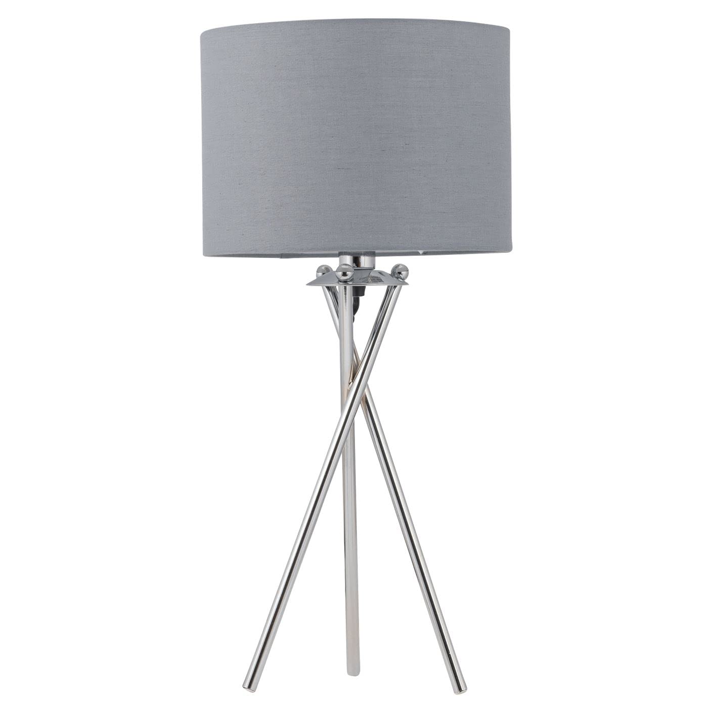 First Choice Lighting Chrome Tripod Table Lamp With Grey Cotton Shade from B&Q