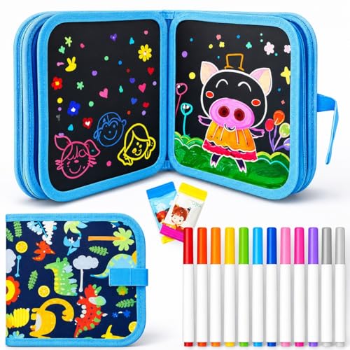 Image of Kaidaa Reusable Toddlers & Preschoolers Activity Book for (3-8 Yrs Kids) | Reusable Drawing & Writing Book | 14 Pages | 12 Washable Markers + 2 Wet Wipes