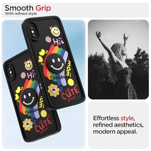 Image of Pikkme Back Cover for Redmi Note 5 Pro | Soft Silicone| Cute Rainbow Smile & 3D Cartoon Flower Design | Shockproof Raised Camera Protection Bumper Case (Black)