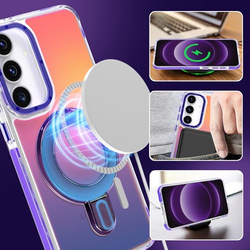 Image of Magnetic for Samsung Galaxy S25 FE 5G Case with Stand [Compatible with Magsafe] [Cute Fluorescent Design] [1 Screen Protector] Slim Translucent Matte Case for Galaxy S25 FE 5G 6.7 inch, Purple
