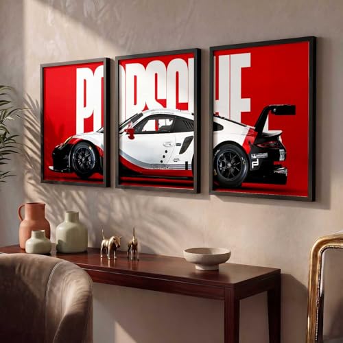 Image of walllane Big Porsche Car Framed Posters Gift Items for Boys Room Wall Decoration Bedroom Living Room Office Studio Decor | Car Poster Frame for Wall Decor Set Of 3 Size (13x17 inch), Framed