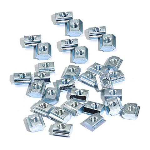 100pcs 20 Series T Sliding Nuts Hammer Nut Block Square Nuts M5 T Nuts for 2020 Aluminum Profiles T Slot 6mm (m5) Cover