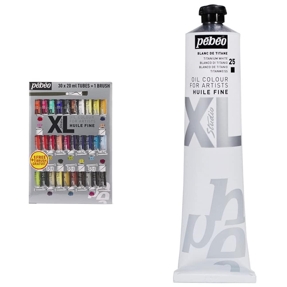 Pébéo 920231 Studio XL - Pinturas al óleo (30 tubos diferentes, 20 ml) con pincel, Multicolor Óleo Fino XL - Pintura Oleo, 200 ml, Blanco (Blanco De Titanio)
