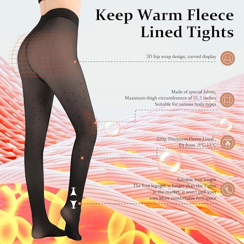 Image of UISLII Fleece Lined Tights Women, Warm Pantyhose leggings Women,Fake Translucent Thermal Skin Colored Tights for Winter