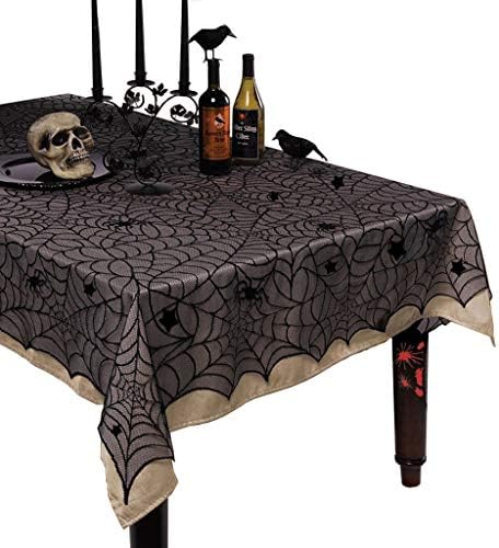 NKIPORU 54 x 72 Inch Halloween Spider Web Tablecloth Decoration Cobweb Lace Tablecloth Festive Party Supplies for Halloween Parties, Décor, Dinner & Spooky Meals, Black