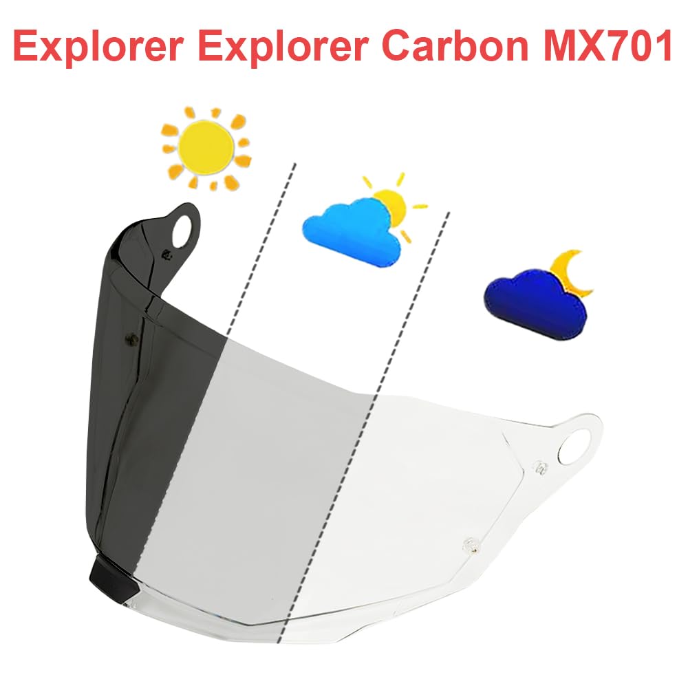 MX701 Helmet Visor for Explorer .Helmet Shield Compatible with LS2 Explorer MX701 (Photochromic Clear/Deep Black)