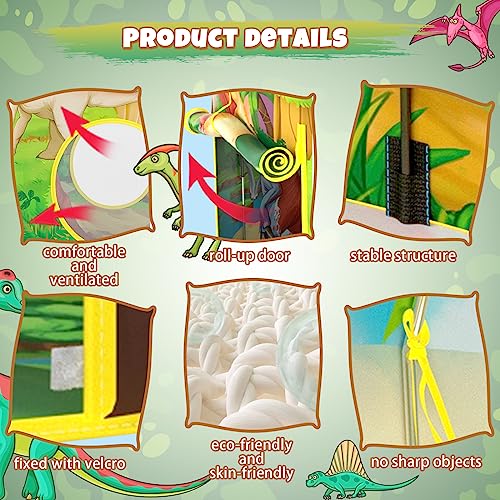 3PC Dinosaur Play Tents for Boys with Piano Mat, Kids Play Tent with Ball Pit, Crawl Tunnel, Castle Tent for Toddlers, Baby Dinosaur World Playhouse Toys