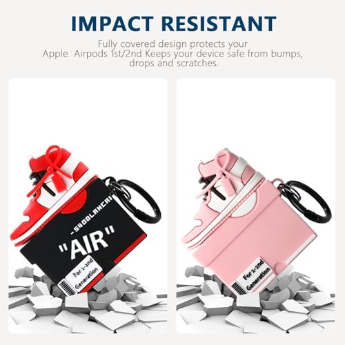 Image of [2Pack] Gedicht for Apple Airpods 2nd Generation Case Cover, Cute Cartoon Shoe Box Soft Silicone Protective Cases for AirPods 1&2 Case with Keychain for Women Men, Red+Pink