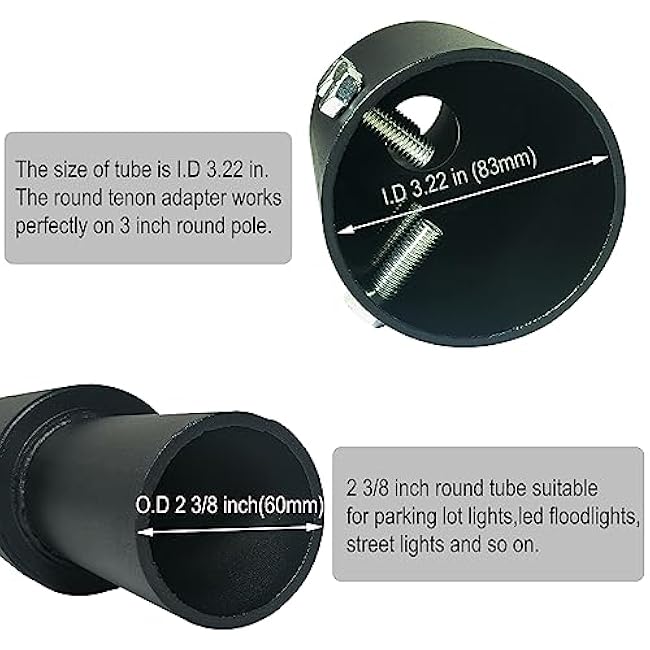 Tenon Slip Fitter Adapter for 3 inch Round Pole,Heavy Duty 2 3/8 Round Adapter for Led Parking Lot Light,Metal Outdoor Mounting Bracket,Shoebox Lighting,Street Light (3 Round Tenon Adapter)