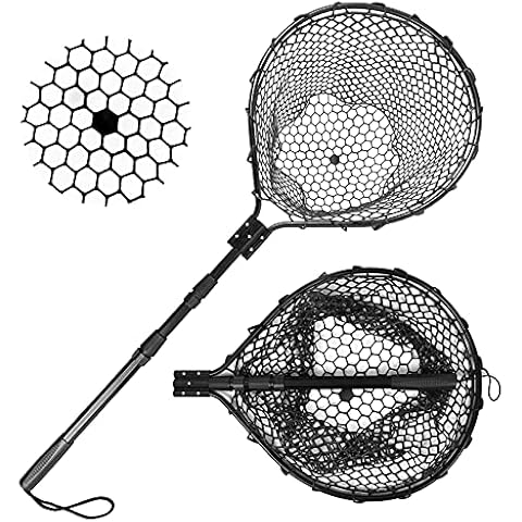 Blue Billow Rubber Fishing Net with Collapsible Aluminum Handle Cover