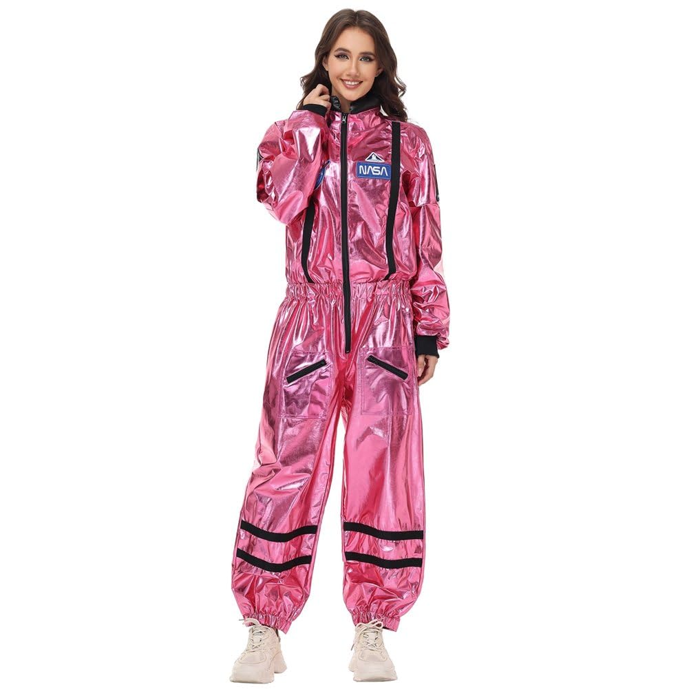 Różowy kostium astronauty dla dorosłych kobiet, pełny kombinezon lotu, idealny na Halloween Cosplay.