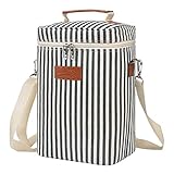 Tirrinia 4 Bottle Wine Carrier - Leakproof & Insulated Padded Portable Versatile Wine Carrying Cooler Tote Bag for Travel, BYOB Restaurant, Wine Tasting, Party, Great Gift for Wine Lover, Stripe