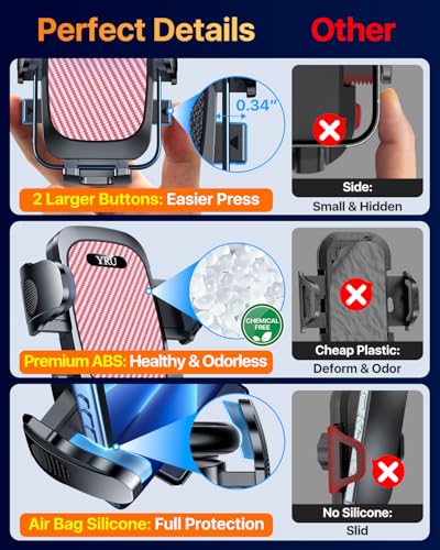 Image of YRU [True Upgrade for Safety Car Phone Holder Mount [Patent & Military-Grade] Dashboard Cell Phone Holder for Car Vent Windshield Phone Stand for iPhone 17 16 15 14 13 Pro Max Truck Samsung, Pink