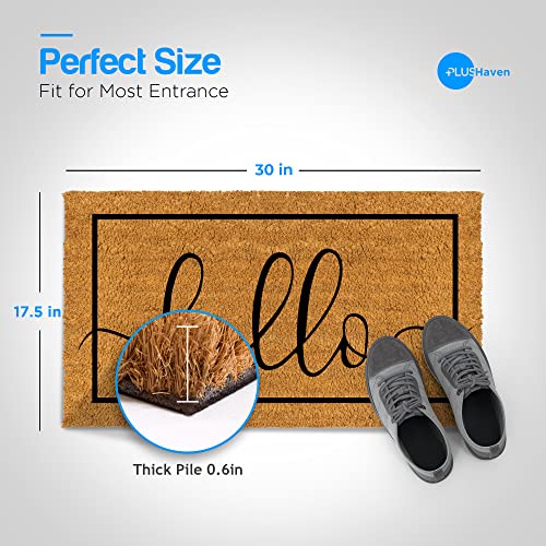 Plus Haven Coco Coir Door Mat With Heavy Duty Backing, Natural Hello Doormat, 17.5”X30”, Doormat Outdoor Entrance, Front Porch Door Mat, Easy To Clean Entry Mat, Outdoor And Indoor Uses, Home Decor #TOP1