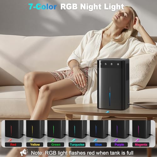 Deshumidificador Eléctrico 2.6L, Silencioso para Hogar, Sótano, Baño y Dormitorio hasta 32 m², con Luz RGB, Apagado Automático y Modo Noche, Bajo Consumo - imagen 7