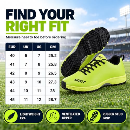 Image of Sixit SeamTech Cricket Shoes for Men, Lightweight Breathable Air Mesh, EVA Cushioning and Rubber Stud Grip