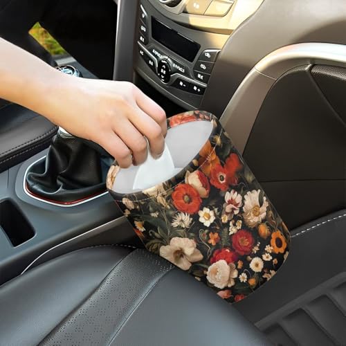 Image of Bright Flower Car Trash Can Collapsible Hanging Portable Dustbin Bin Waste Basket Car Accessories Interior for Cars, Family Gatherings, Camping