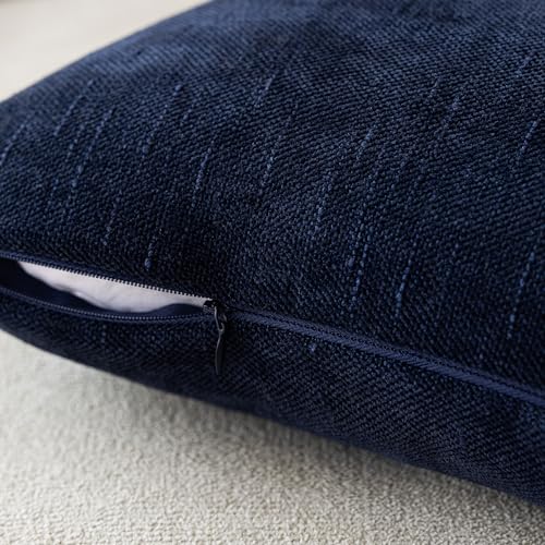 Image of Foindtower Pack of 2 Textured Chenille Throw Decorative Pillow Covers Square Accent Solid Cushion Cover Neutral Modern Farmhouse Pillow Case for Couch Sofa Bedroom Living Room 24x24 Inch,Navy Blue