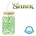 Silver Buffalo Shrek with Flowers and Mushrooms Green Doodle Pattern Glass Jar Tumbler with Bamboo Lid and Glass Straw, 16 Ounces