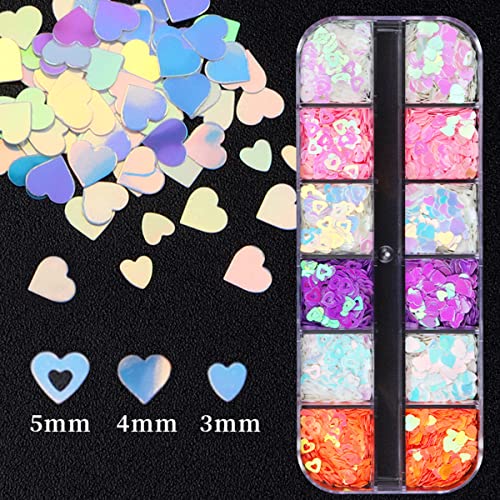 3D Heart Nail Art Stickers Decals Mermaid Sweetheart Nail Glitter Sequin Colorful Mixed Size Shiny Hollow Love Slice Design Valentine Wedding Festival Nail Supplies Diy Spring Polish Nail Decorations #TOP4
