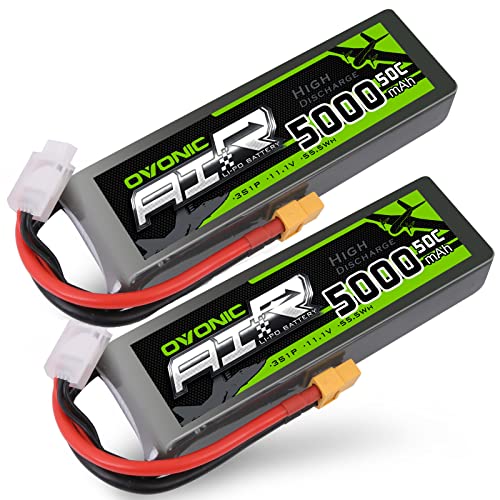 OVONIC 3S Lipo Akku 50C 5000mAh 11.1V LiPo RC Akku mit XT60-Stecker für RC Auto Boat Truck Heli Flugzeug Quadcopter Hubschrauber Multi-Motor Hobby DIY Teile EIN zusätzlicher TRX-Stecker2 Packs