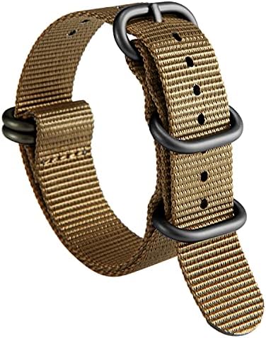 BINLUN Premium Ballistic Nylon Watch Strap, Heavy Duty 5-Ring Replacement Watch Band with Stainless Steel Buckle, Durable & Comfortable Sport Band for Men Women, Fits 18-24mm(Khaki-Black,20mm) - 1