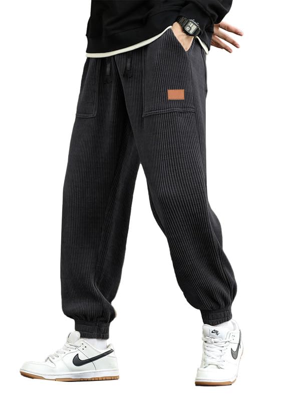 JMIERR Herren Corduroy Jogginghose Dunkelgrau Casual Cargo Jogger Baggy Trainingshose Elastische Taille Sweathose M