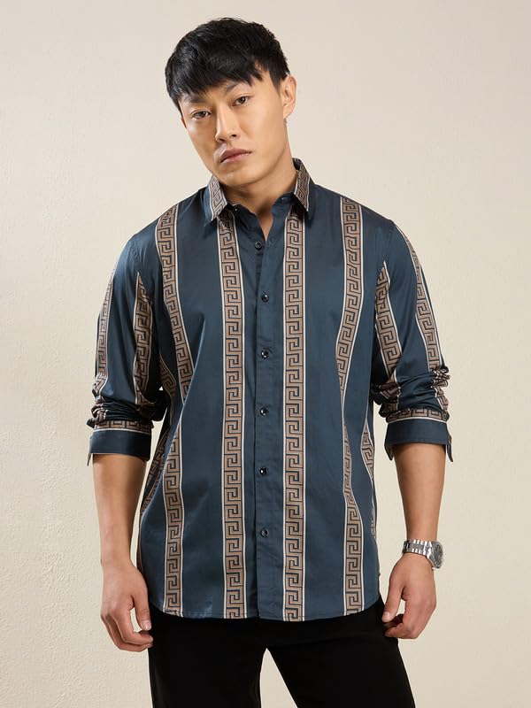 Image of Men's Printed Regular Fit Full Sleeves Cotton Formal Shirt
