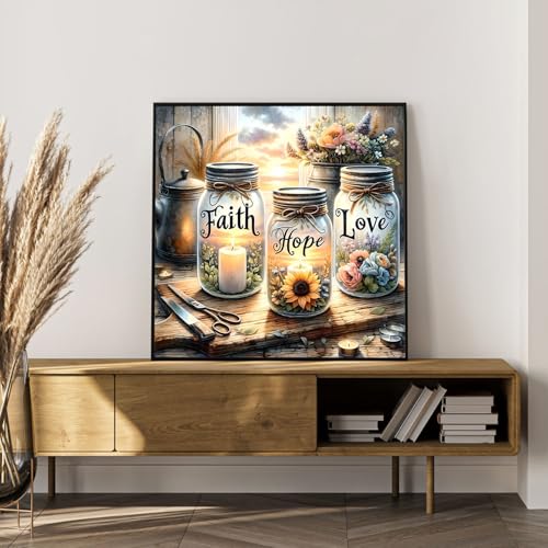 OkarinaArt Malen nach Zahlen Erwachsene Inspirierend Paint by Numbers, Glaube Hoffnung Liebe DIY Acrylfarben Malset mit Pinseln, Ölgemälde auf Leinwand zum Selbermalen ohne Rahmen, 40 x 40 cm