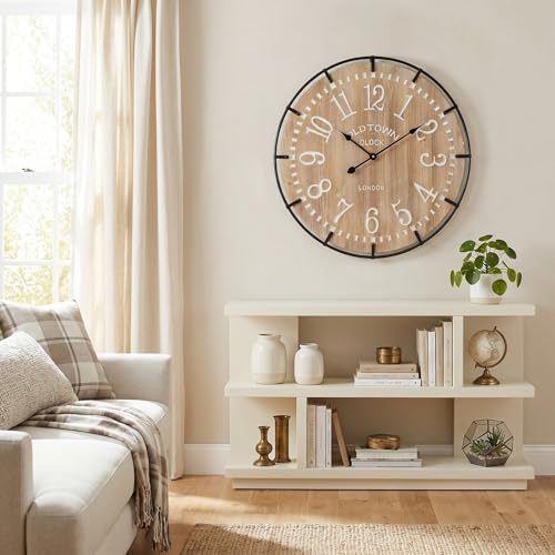 Image of EMAX HOME 24 Inch Large Farmhouse Wall Clock - Rustic Antique Wood, Silent Battery Operated Clock for Office Kitchen Bedroom Living Room