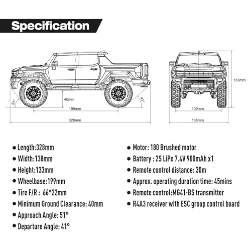 Image of EAZYRC FMS FCX18 1 /18 GMC Hummer EV RC Truck Black with Official License, 4x4 RC Rock Crawler 8+KMH Off-Road Pickup Remote Control Car with Light,2.4Ghz Radio and USB Charger