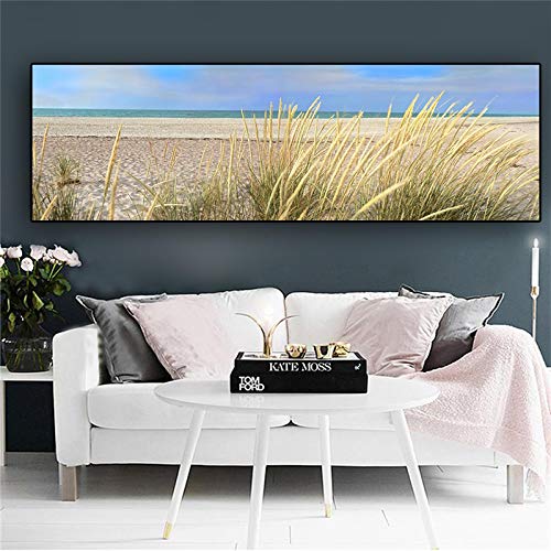 Peinture toile paysage marin et dunes de sable pour decoration de chambre 45x130cm