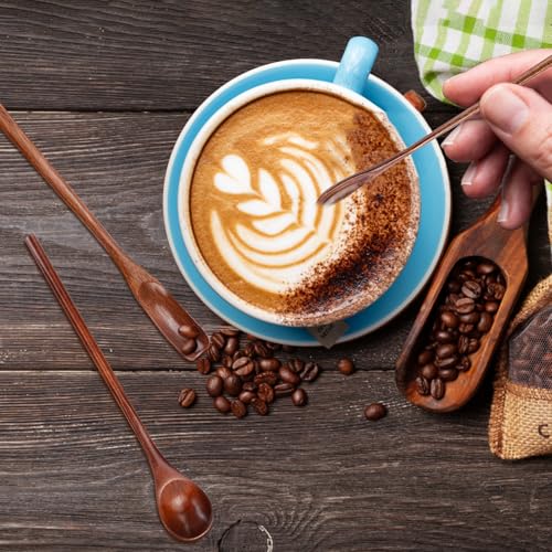 Cucharas de madera para café y miel con mango largo, juego de 9 piezas para mezclar 6