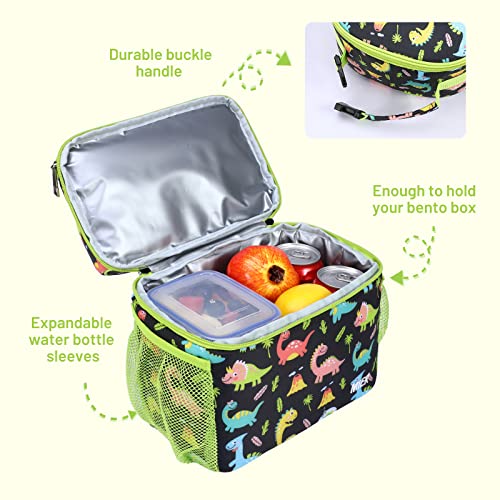 Mier Kids Lunch Bag For Boys Girls Insulated Toddlers Lunch Box Bags Kid Lunch Cooler Tote For School Picnic Travel Outdoor, Dual Compartments, Green/Black-Dinosaur #TOP3
