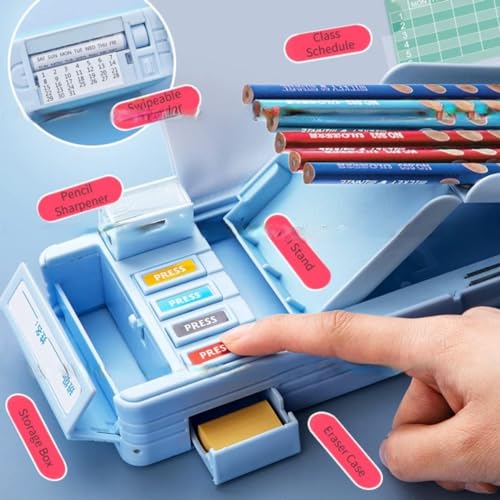 Image of LONGMIRE Plastic Pencil Box with Code Lock Pen Case Large Capacity Multi-Layer Multi-Function Storage Bag Secret Compartment Pencil Box for Kids- Multi-Color (Cat)