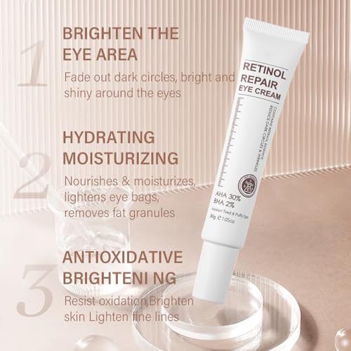 Retinol Eye Cream, Retinol Serum Eye Cream for Dark Circles and Puffy Eyes, Eye Cream with Retinol & AHA 30% & BHA 2% & Hyaluronic Acid for Fine Lines & Wrinkles Saggy Skin Puffy Eyes - Image 4