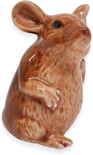 Miniatura 5 de Pequeña figura de ratón marrón de 1 pulgadas de alto sentado y mirando a la derecha, hecha a mano, hecha a mano, de cerámica, rata, roedor,