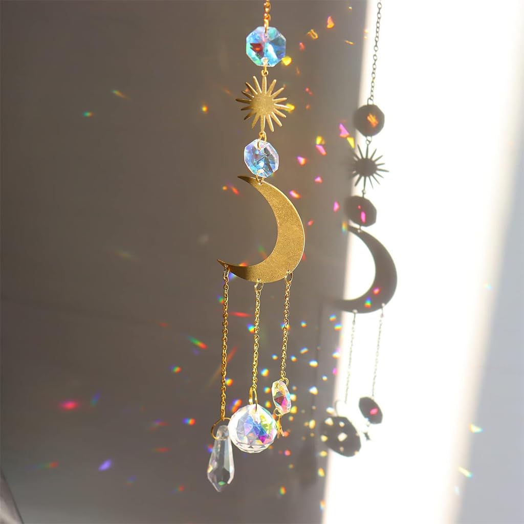 ORTIZA® Sun Catcher Hanging 15.75 inches Decorative Multi-faceted Crystal Crescent Sun Light Catcher Shining Hanging for Room Decor Bedroom Decor