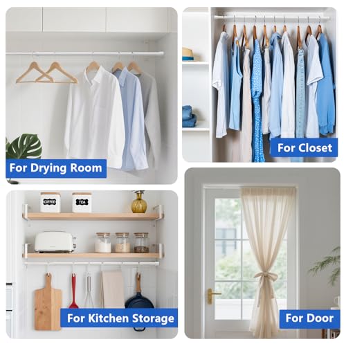 Image of Goowin Tension Curtain Rod 22 to 36 Inch, 5 /8 inch Diameter No Drilling Small Tension Rod, Expandable Spring Loaded Curtain Rods, Rods for Closet, windows, Cupboard, 4 Pack, White