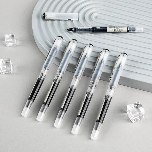 Image of Kinbor WAVE Roller Ball Pens - 0.5mm Fine Point, Black, Pack of 5 - Smooth Writing Pens with Visible-Ink Window, Quick-Drying, Smudge-Free Gel-Ink Pens for Office, School, and Journaling