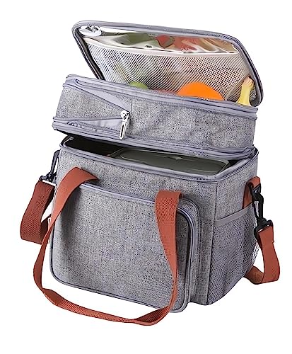Mluuhk Expandable Double-Layer Lunch Cooler, Lunch Bag With Shoulder Strap, Waterproof And Leak-Proof Insulated Bag For Men, Women, Work, Outdoor Picnic, Travel (Grey) #TOP2