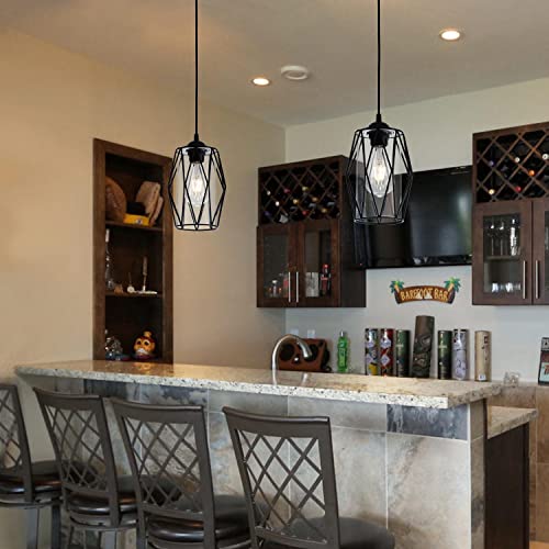 Vintage Black Pendant Light Fixture, Retro Farmhouse Mini Glass Pendant Lighting Industrial Cage Pendant Lamp for Kitchen Island, Dining Room, Bedroom, Hallway, Entryway - Image 8