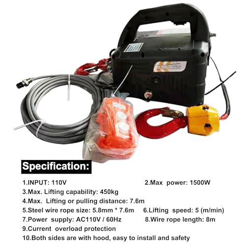 Polipasto eléctrico portátil 450kg 7.6m 110V miniatura 4