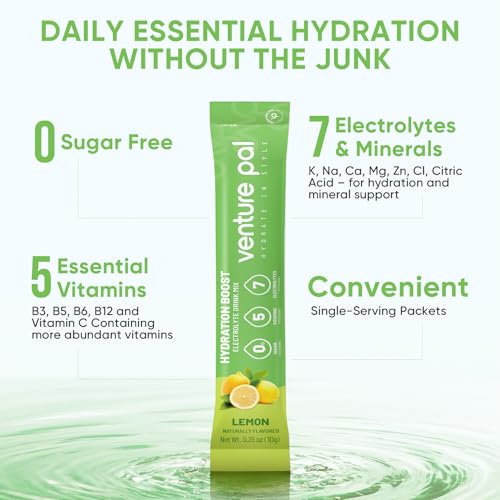 Image of Venture Pal Sugar Free Electrolyte Powder, Liquid Daily IV Hydration Packet | 7 Electrolytes & 5 Vitamins, Electrolytes Dink Mix for Party Recovery & Instantly Hydration, Vegan, Keto-Friendly, 16 Sticks