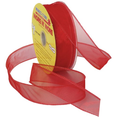 Morex Ribbon Wired 1-Inch Chiffon Ribbon with 25-Yard Spool, Red