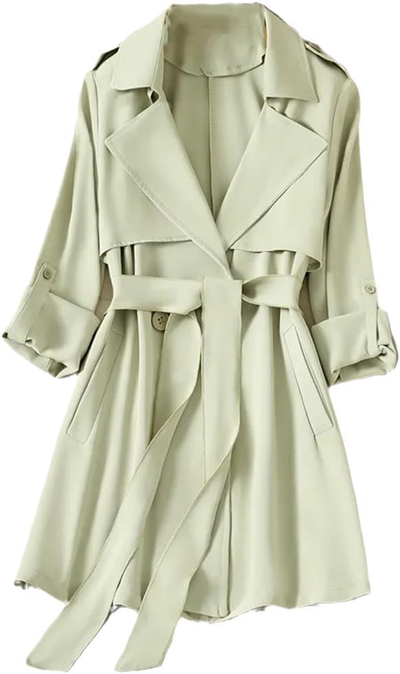 Spring Autumn Long Trench Coat Women's Fashion Double-Breasted Belt Slim Windbreaker Outerwear