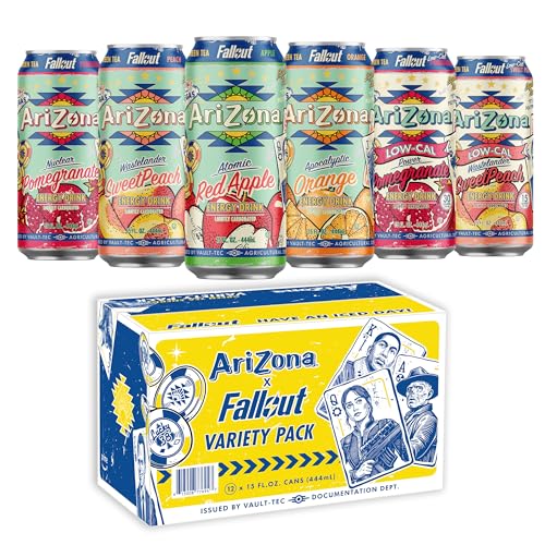 AriZona x Fallout Green Tea Energy Drink, Variety Pack - 6 Flavors, 15 fl oz (Pack of 12) - 190mg...