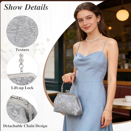 Image of UBORSE Vintage Embroidery Lace Floral Clutch Purse for Women Formal Evening Bag Kiss Lock Handbag for Wedding Cocktail Party | Vintage